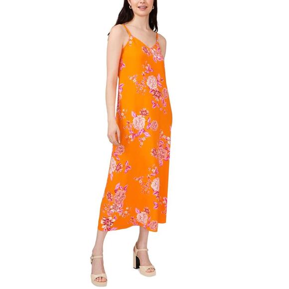 NWT $119 Vince Camuto V-Neck Midi Slip Dress, Sunset Orange, Women's XS - Picture 1 of 8